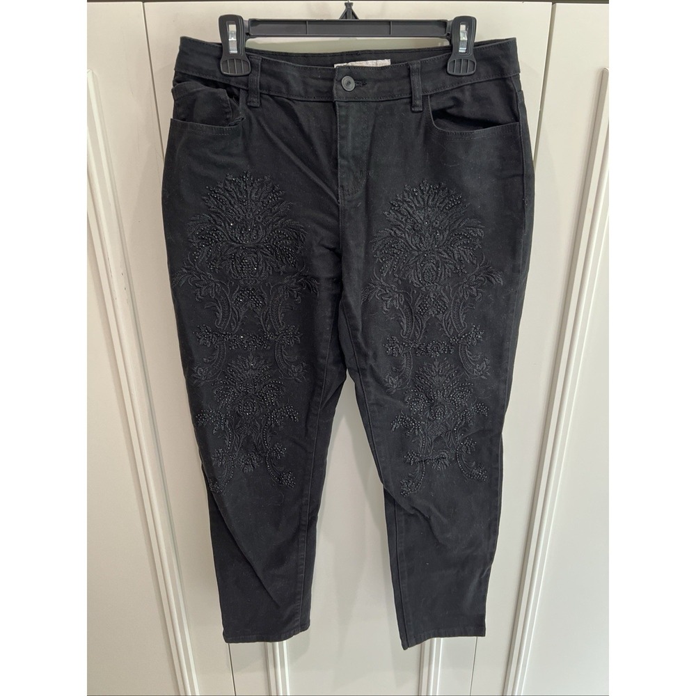 Boston‎ Proper Black Rhinestone Studded Embroidered Jeans Boho Glitzy Glam